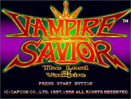 Title screen of Vampire Savior: The Lord of Vampire on the Sega Saturn.