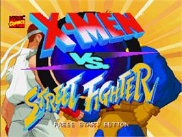Title screen of X-Men Vs. Street Fighter on the Sega Saturn.