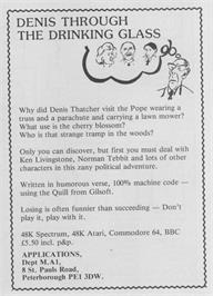 Advert for Denis Through the Drinking Glass on the Sinclair ZX Spectrum.