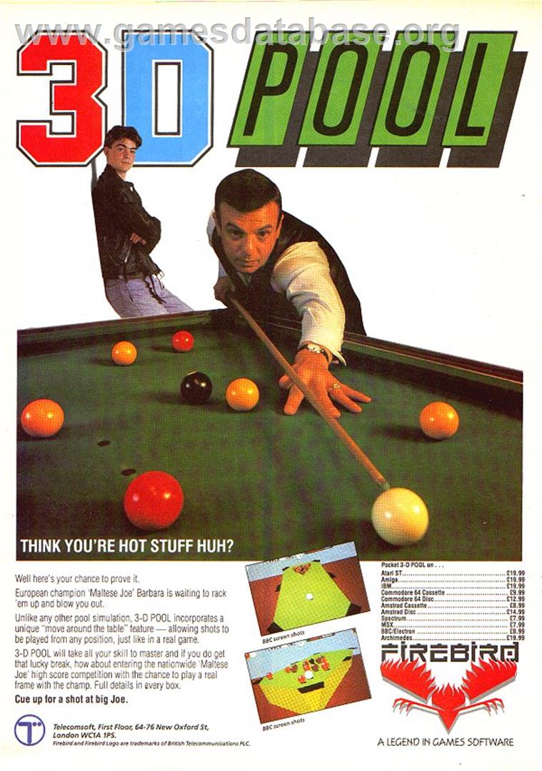 3D Pool - Sinclair ZX Spectrum - Artwork - Advert