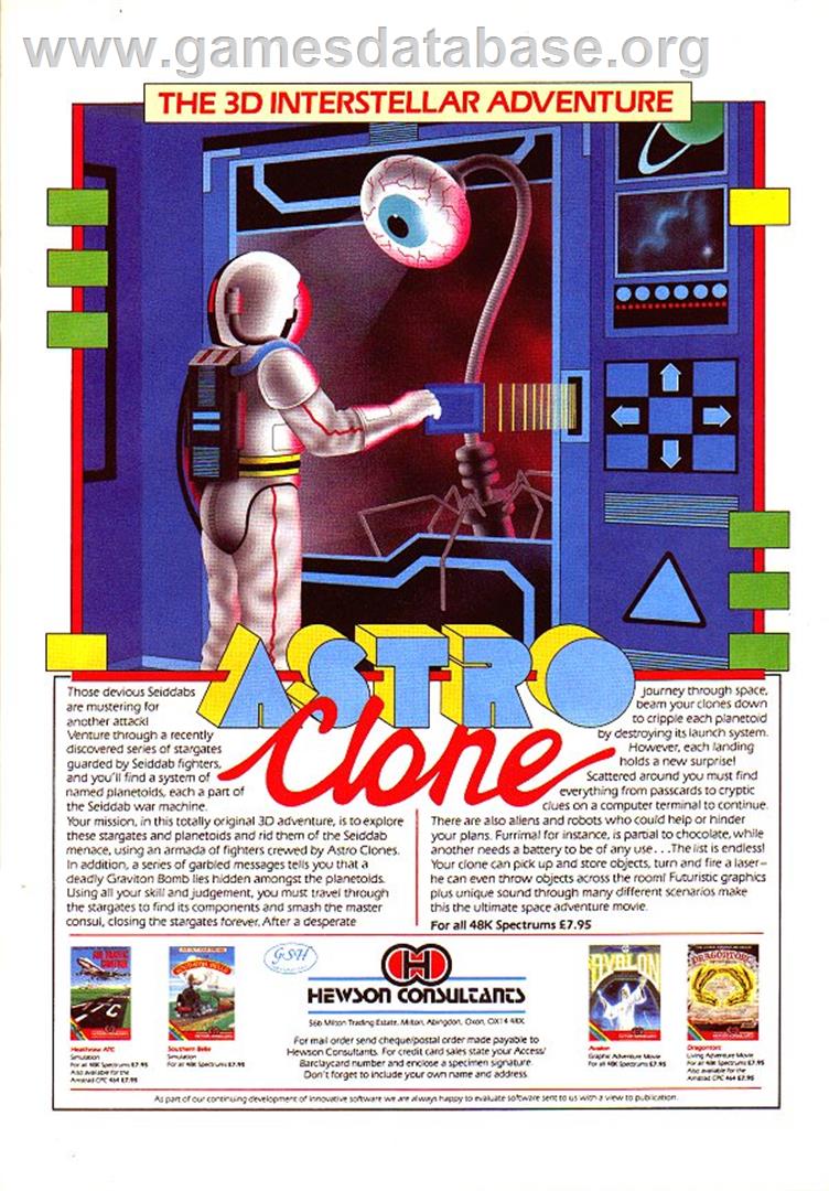 Astroclone - Sinclair ZX Spectrum - Artwork - Advert