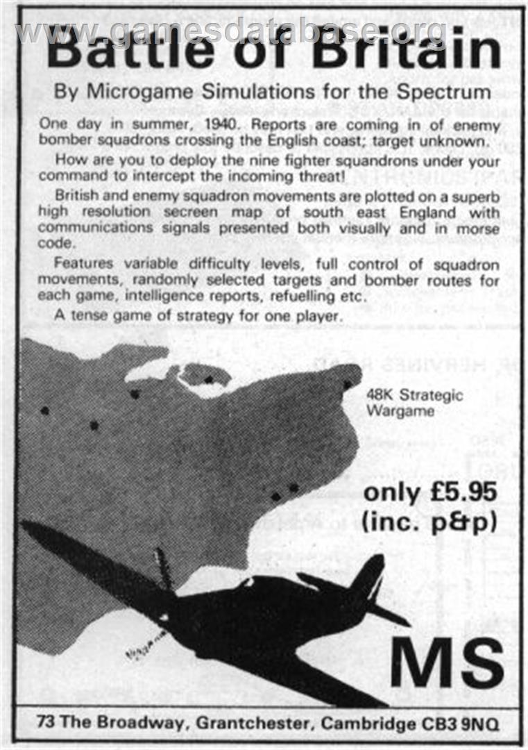 Battle of Britain - Sinclair ZX Spectrum - Artwork - Advert
