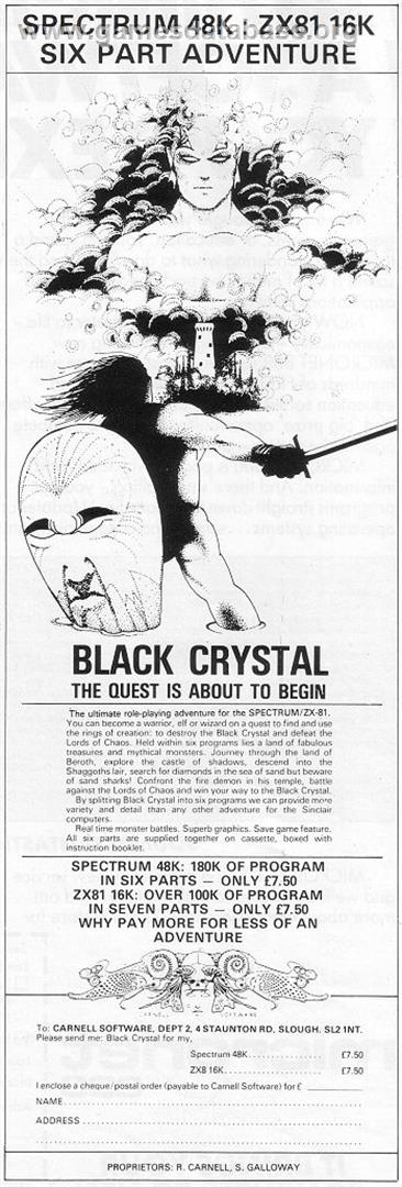 Black Crystal - Sinclair ZX Spectrum - Artwork - Advert