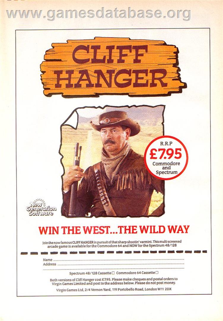 Cliff Hanger - Sinclair ZX Spectrum - Artwork - Advert