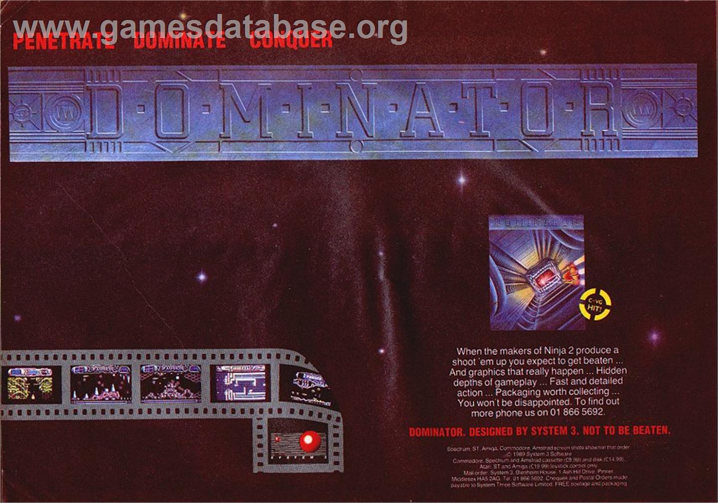 Dominator - Commodore Amiga - Artwork - Advert