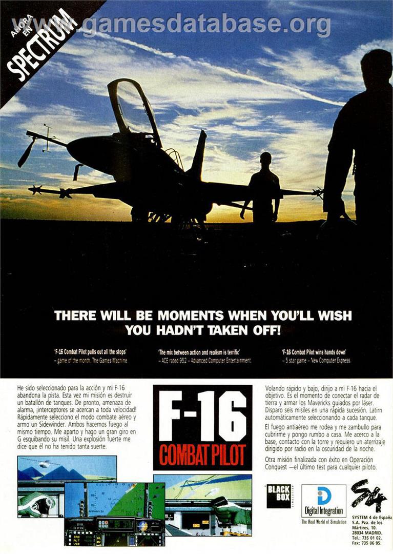 F-16 Combat Pilot - Sinclair ZX Spectrum - Artwork - Advert