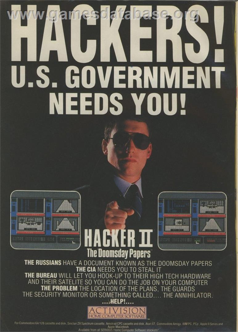 Hacker II: The Doomsday Papers - Sinclair ZX Spectrum - Artwork - Advert