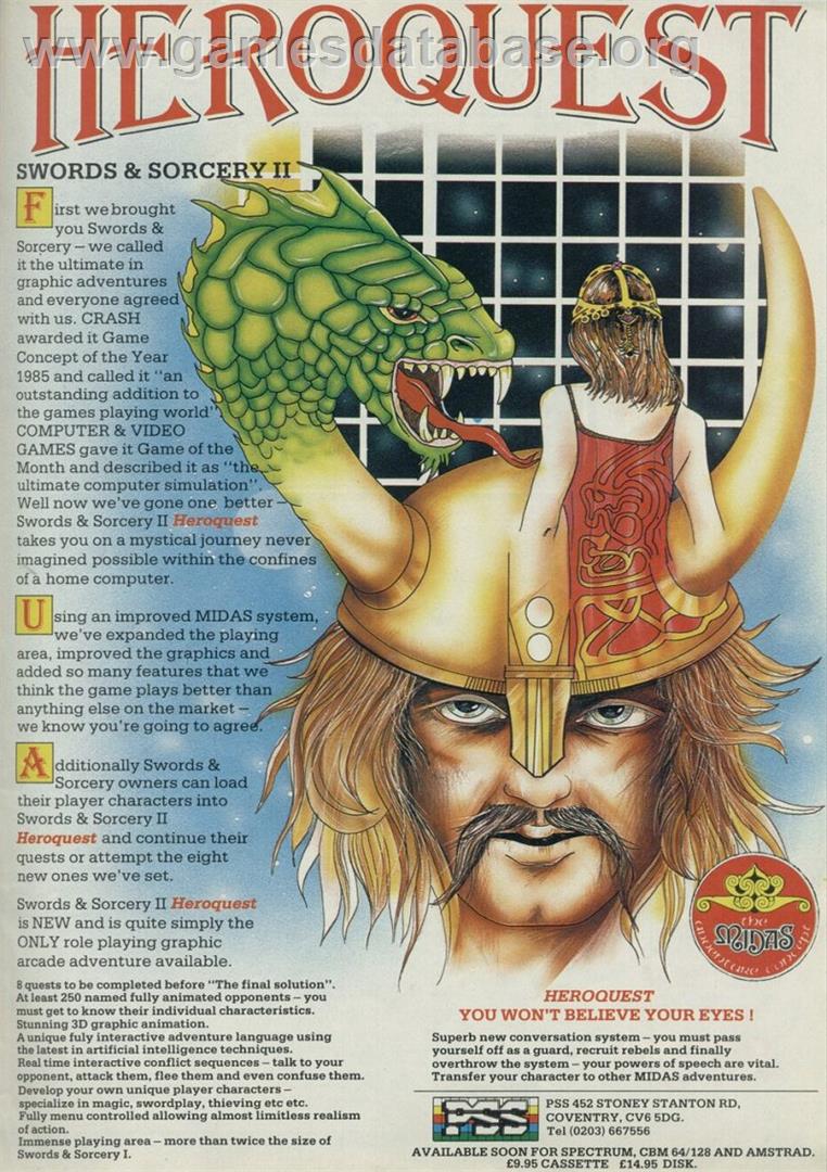 Hero Quest: Return of the Witch Lord - Sinclair ZX Spectrum - Artwork - Advert