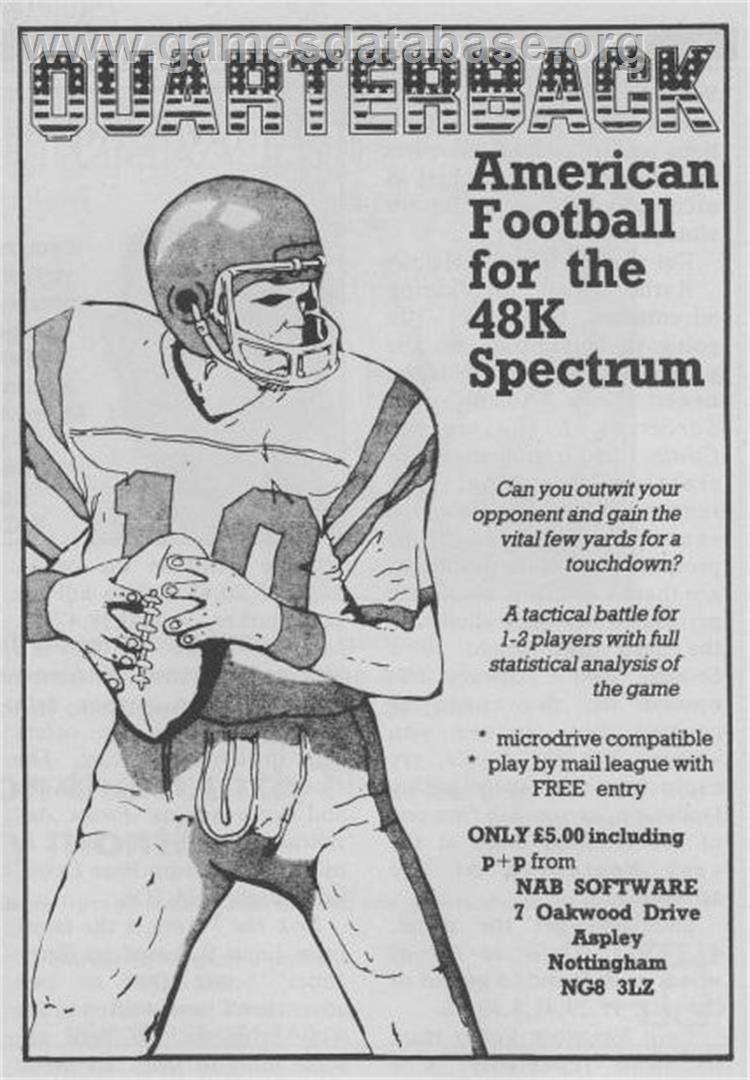 John Elway's Quarterback - Sinclair ZX Spectrum - Artwork - Advert