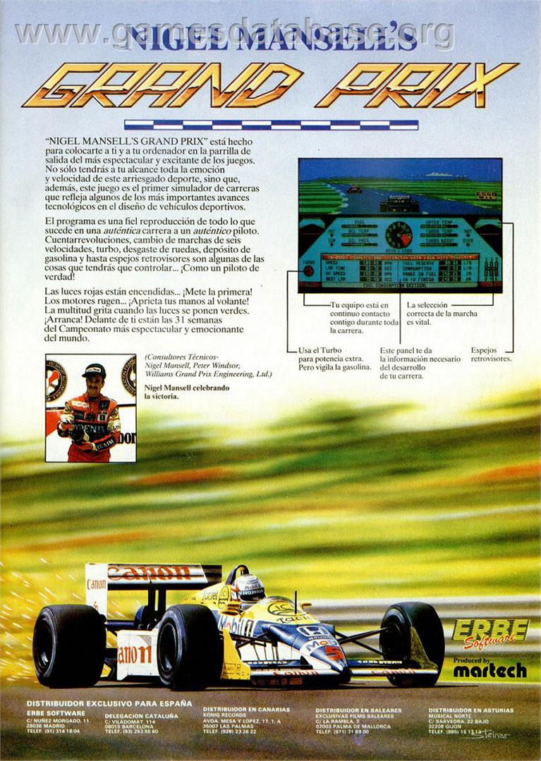 Nigel Mansell's Grand Prix - Atari ST - Artwork - Advert
