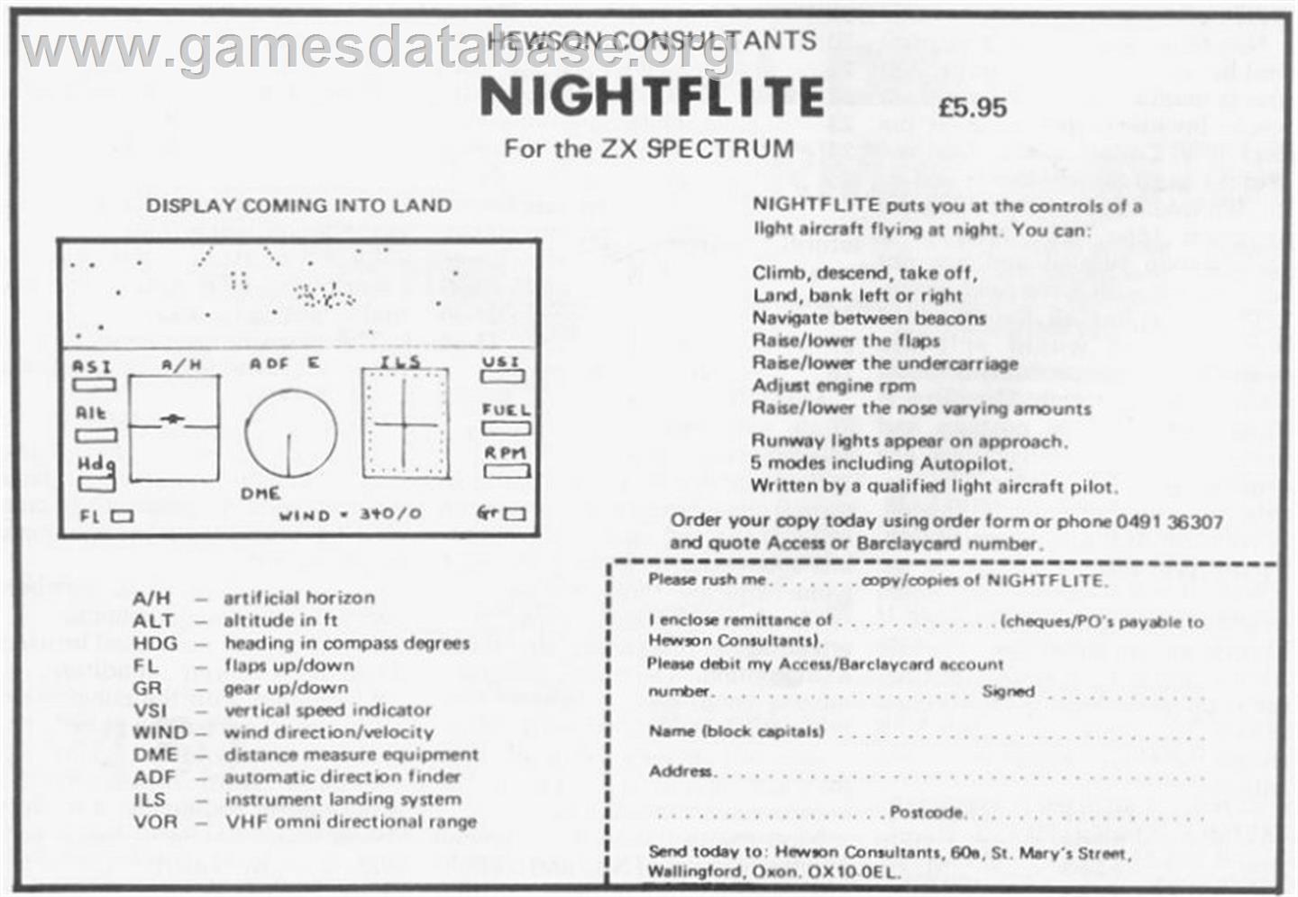 Nightflite - Sinclair ZX Spectrum - Artwork - Advert