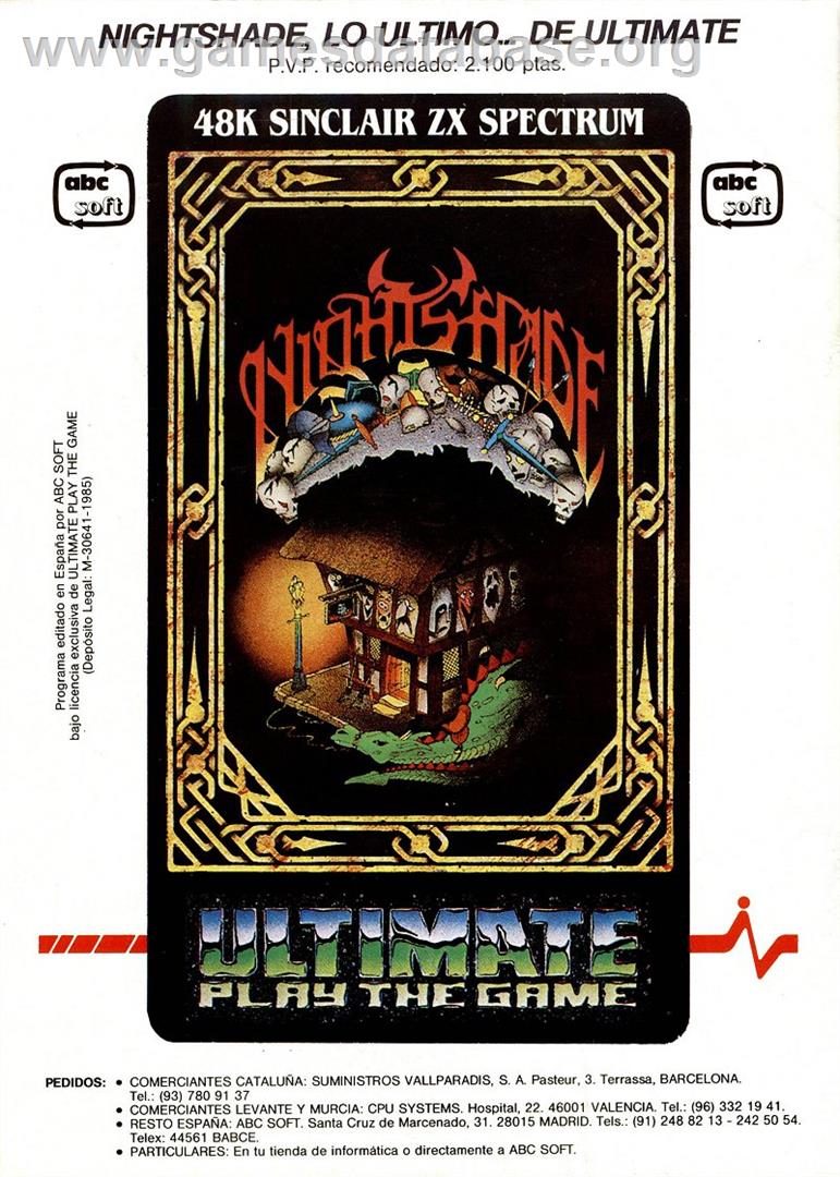 Nightshade - Sinclair ZX Spectrum - Artwork - Advert