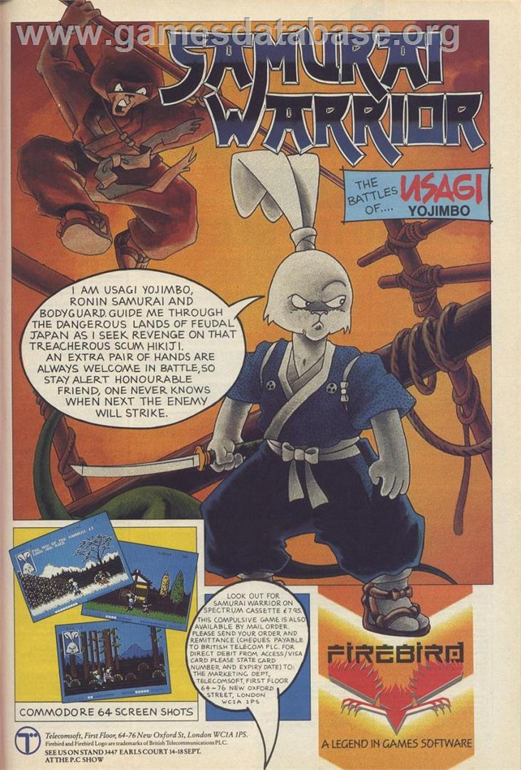 Samurai Warrior: The Battles of Usagi Yojimbo - Sinclair ZX Spectrum - Artwork - Advert