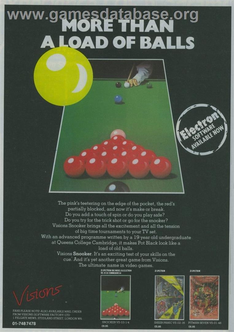 Snooker - Sinclair ZX Spectrum - Artwork - Advert