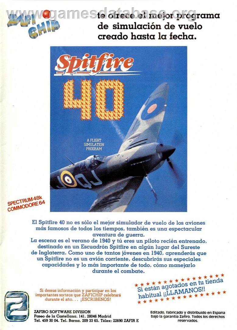 Spitfire '40 - Sinclair ZX Spectrum - Artwork - Advert