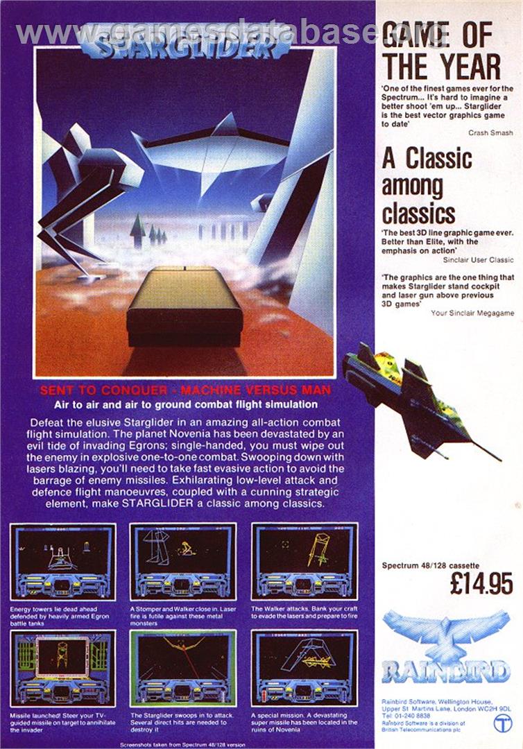 Starglider - Sinclair ZX Spectrum - Artwork - Advert
