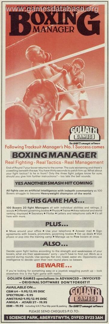 World Championship Boxing Manager - Commodore 64 - Artwork - Advert