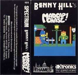 Box cover for Benny Hill's Madcap Chase on the Sinclair ZX Spectrum.