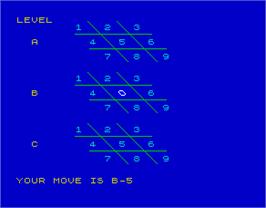 In game image of 3D Noughts and Crosses on the Sinclair ZX Spectrum.