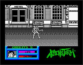In game image of Alien Storm on the Sinclair ZX Spectrum.