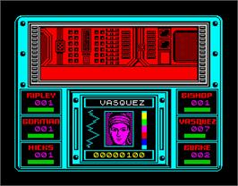 In game image of Aliens: The Computer Game on the Sinclair ZX Spectrum.