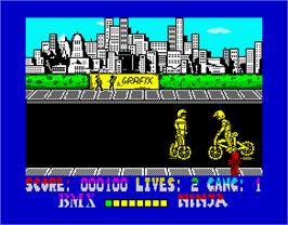 In game image of BMX Ninja on the Sinclair ZX Spectrum.