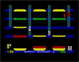 In game image of Barmy Burgers on the Sinclair ZX Spectrum.