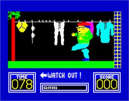 In game image of Benny Hill's Madcap Chase on the Sinclair ZX Spectrum.