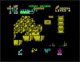 In game image of Black Tiger on the Sinclair ZX Spectrum.