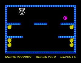 In game image of Bomber Bob In Pentagon Capers on the Sinclair ZX Spectrum.