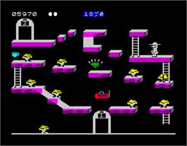 In game image of Bounty Bob Strikes Back! on the Sinclair ZX Spectrum.