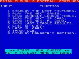 In game image of Brian Clough's Football Fortunes on the Sinclair ZX Spectrum.