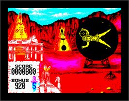 In game image of Buffalo Bill's Wild West Show on the Sinclair ZX Spectrum.