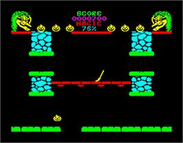 In game image of Cauldron II: The Pumpkin Strikes Back on the Sinclair ZX Spectrum.