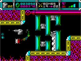 In game image of Cybernoid: The Fighting Machine on the Sinclair ZX Spectrum.