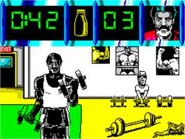 In game image of Daley Thompson's Olympic Challenge on the Sinclair ZX Spectrum.