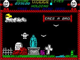 In game image of Dizzy: Prince of the Yolkfolk on the Sinclair ZX Spectrum.