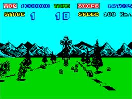 In game image of Enduro Racer on the Sinclair ZX Spectrum.