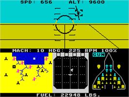 In game image of F-15 Strike Eagle on the Sinclair ZX Spectrum.