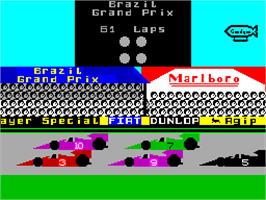 In game image of Formula One on the Sinclair ZX Spectrum.