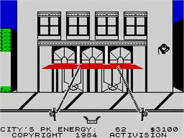 In game image of Ghostbusters on the Sinclair ZX Spectrum.