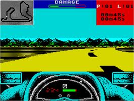 In game image of Grand Prix Circuit on the Sinclair ZX Spectrum.
