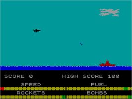 In game image of Harrier Attack on the Sinclair ZX Spectrum.