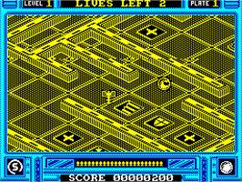 In game image of Incredible Shrinking Sphere on the Sinclair ZX Spectrum.