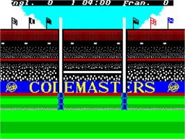In game image of International Rugby Simulator on the Sinclair ZX Spectrum.