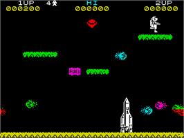 In game image of Jetpac on the Sinclair ZX Spectrum.