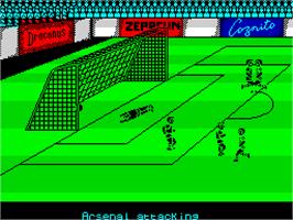 In game image of Kenny Dalglish Soccer Manager on the Sinclair ZX Spectrum.