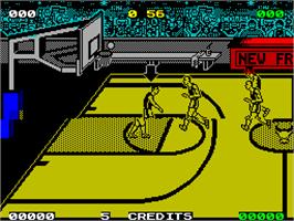 In game image of Magic Johnson's Fast Break on the Sinclair ZX Spectrum.