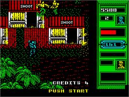 In game image of Mercs on the Sinclair ZX Spectrum.