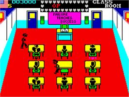 In game image of Mikie on the Sinclair ZX Spectrum.